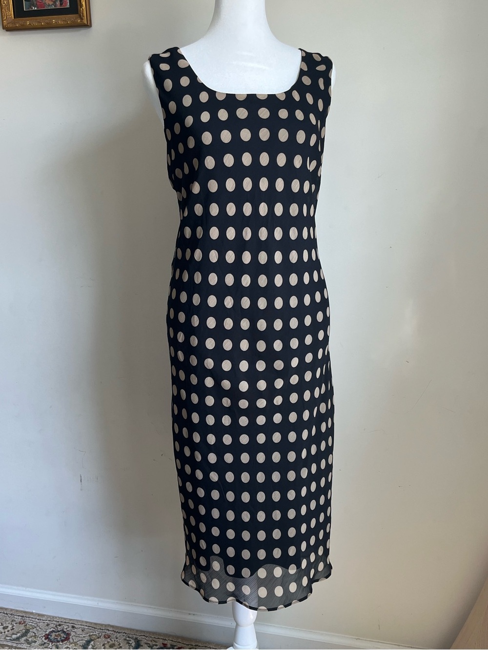 Dana Kay Polka Dot Midi Shift Dress Bias Cut 90s Style Feminine Sz 14